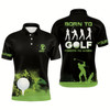 Goofygear Grunge Graphic Mens Golf Polo Shirt, Green Wet Paint Black Golf Shirts For Men, Best Golf Gifts