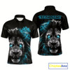 Goofygear Custom Black And Blue Lion Bowling Polo Team Shirts For Men, Lion Bowling Jerseys