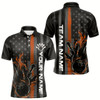 Goofygear Brown Line American Flag Custom Patriotic Flame Bowling Polo Shirts For Men, Us Bowling Shirt