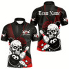 Goofygear Custom Black And Red Roses Skull Bowling Team Polo Shirts For Men, Skull Bowling Jerseys