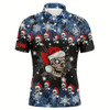 Goofygear Funny Christmas Skull Santa Snowflake Pattern Custom Mens Golf Polo Shirts, Xmas Golf Attire For Men