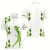 Goofygear Green Leopard Argyle Pattern White Men Golf Polo Shirts Custom Golf Wear For Men, Unique Golf Gifts