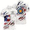 Goofygear Personalized White Grunge Us Flag Target Archery 3D Polo Shirts For Men, Custom Archery Team Shirts