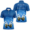 Goofygear Custom Blue Valentine Bowling Polo Shirts For Men, Valentines Day Couple Bowling Outfits