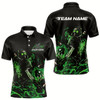 Goofygear Custom Black And Green Flame Skeleton Bowling Polo Shirts For Men, Skull Bowling Jerseys Style 2