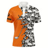 Goofygear Mens Golf Tops Polo Orange Pattern Halloween Skull Golf Clubs Custom Golf Performance Shirts For Men