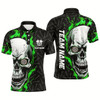 Goofygear Personalized 3D Green Skull Flame Dart Polo Shirts Custom Dart Shirts For Men Dart Jerseys