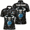 Goofygear Bowling Bull Thunder Lightning Black Bowling Polo Shirts For Men Custom Bowling Team League Jersey