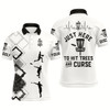 Goofygear Black White Mens Disc Golf Polo Shirt Custom Name Just Here To Hit Trees And Curse, Disc Golf Shirts