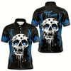 Goofygear Custom Black And Blue Flame Galaxy Skull Bowling Shirts For Men, Skull Bowling Team Shirts Uniform