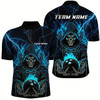 Goofygear Black And Blue Lightning Custom Skull Bowling Shirts For Men, Halloween Bowling Shirts