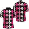 Goofygear Pink Argyle Pattern Bowling Shirts For Men, Custom Bowling Uniforms