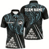 Goofygear Personalized Blue Tribal 8 Ball Billiard 3D Polo Shirts For Men, Custom Name Billiard Jerseys