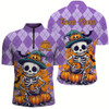 Goofygear Orange And Purple Argyle Pattern Custom Funny Skull Halloween Bowling Shirts For Men Style 1