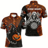 Goofygear Personalized Orange Abstract Death Skeleton Halloween Darts Shirts For Men, Scary Darts Jerseys