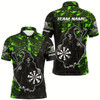 Goofygear Personalized Green Abstract Death Skeleton Men Darts Shirts, Funny Halloween Scary Darts Jerseys