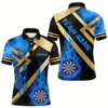 Goofygear Personalized Gold And Blue Dartboard Fire Flame Custom Darts Shirts For Men, Darts Team Jerseys
