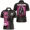 Goofygear Funny Skull And Rose Custom 8 Ball Billiard Shirts For Men, Pink Black Scary Billiard Jerseys