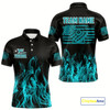 Goofygear Turquoise Flaming American Flag Men'S Billiard Shirt Custom Patriotic Pool Player Billiard Jersey Style 1