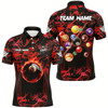 Goofygear Red Grunge Strike 8 Ball Pool Fire Custom Men Polo Shirt, Billiard Balls Team Jersey