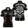Goofygear Personalized Skull Black Grunge Polo Darts Shirt For Men, Dart Team Jerseys