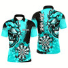 Goofygear Turquoise Funny Darts Flame Lion Custom Polo , Personalized Men Dart Shirts Dart Jerseys