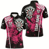Goofygear Personalized Grunge Men Darts Polo Shirts Custom Retro Darts Team Jerseys Pink