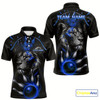 Goofygear Custom Black And Blue Lion Bowling Polo Shirts For Men, Lion Team Bowling Jerseys