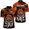 Goofygear Orange Smoke Skull Bowling Polo Shirt For Men Custom Team Bowling League Jerseys