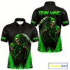 Goofygear Black And Green Flame Skull Reaper Bowling Polo Shirt For Men Custom Team Bowling Jersey