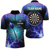 Goofygear Purple Thunder Lightning 3D Darts Quarter Zip Shirt Custom Dart Shirt For Men Dart Jerseys Style 2