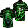 Goofygear Green Darts Skull Men Quarter-Zip Shirt Custom Lightning Thunder Team League Darts Jersey