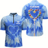 Goofygear Customized Blue Tie Dye Heart Billiard Men Quarter-Zip Shirts, Unique Billiard Shirt Gifts