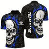 Goofygear Personalized Blue Flame Skull Billiard Men Quarter-Zip Shirts Custom Name Billiard Jerseys