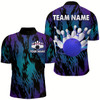 Goofygear Teal&Purple Camo Bowling Shirt Unisex Bowling Team Jersey Men & Custom Bowling 1/4 Zip