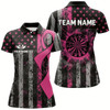 Goofygear Custom Pink Ribbon Grunge American Flag Patriotic Darts Shirts For Women, Breast Cancer Darts Jerseys
