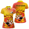 Goofygear Custom Flame Bowling Polo Shirts For Women, Bowling Team Shirt Bowler Uniform