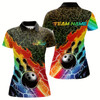 Goofygear Custom Rainbow Flame Bowling Team Polo Shirts For Women, Colorful Bowling League Shirt Style 2