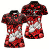 Goofygear Black And Red Heart Custom Valentines Bowling Polo Shirt For Women, Couple Bowling Shirt
