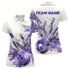 Goofygear Custom White And Purple Custom Bowling Polo Shirts For Women, Bowling Tournament Team Shirt