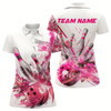 Goofygear Custom White And Pink Custom Bowling Polo Shirts For Women, Bowling Tournament Team Shirt