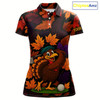 Goofygear Golf Turkey Thanksgiving Women Golf Polo Shirt Orange Autumn Leaf Custom Golf Top For Ladies