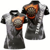 Goofygear Personalized Grunge Black Flame Dartboard Dart 3D Polo Shirt For Women, Custom Women Dart Jerseys