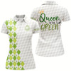 Goofygear Green Argyle Pattern Womens Golf Polo Shirt Custom Name Queen Of The Green Funny Golf Shirt For Women