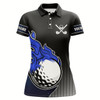 Goofygear Black And Blue Flame Golf Ball Fire Women Golf Polo Shirt Custom Golf Outfit Women'S Team Golf Shirt