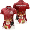 Goofygear Custom Funny Christmas Reindeer Pickleball Polo Shirts For Women, Xmas Pickleball Outfit Style 4