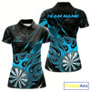 Goofygear Custom Black And Blue Flame Dartboard Dart Polo Shirts For Women, Dart Players Outfits