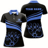 Goofygear Personalized Polo Bowling Shirts For Women, Custom Black Womens Bowling Shirts Team Bowl Jersey Blue