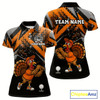 Goofygear Custom Funny Turkey Ladies Golf Tops Black & Orange Camo Thanksgiving Golf Polo Shirt For Women