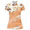 Goofygear Women Golf Polo Shirt Custom White And Orange Turkey Thanksgiving Pattern Golf Attire For Ladies